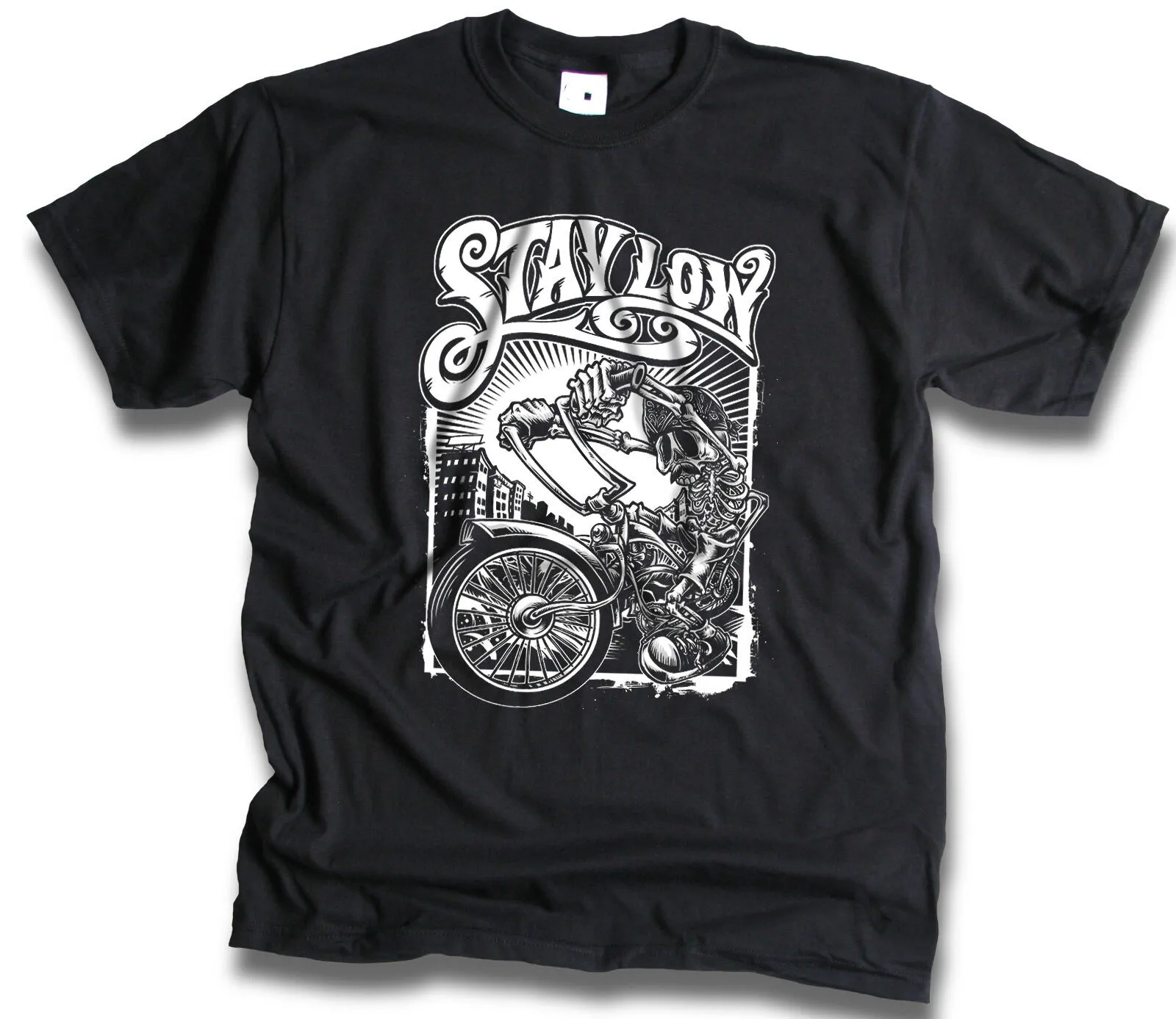 

Skull Skeleton Biker Graffiti Chopper Stay Low T-Shirt Cotton O-Neck Short Sleeve Men's T Shirt New Size S-3XL