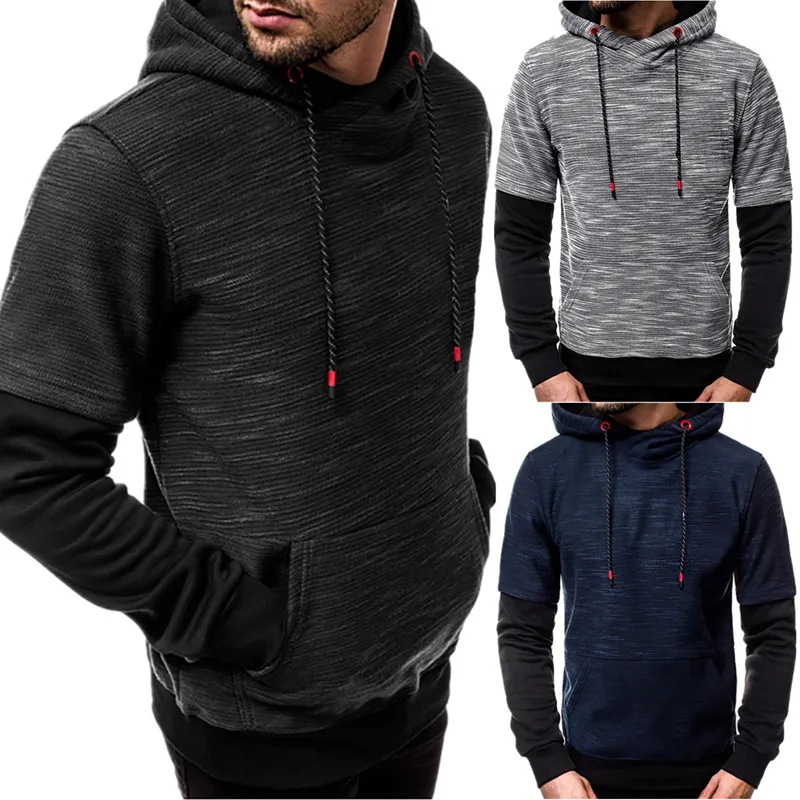 

Mens Winter Long Stitching Sleeve Hoodie Sweatshirt Pullovers Casual Sports Hooded Jumper Top