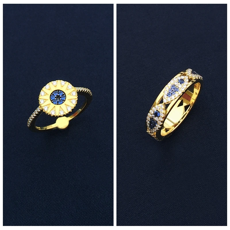 

Tropical Wind Sun Blue Luxury Ring S925 Sterling Silver Ring Devil's Eye Ring Female Golden Yellow Lucky Fish Ring Fashion Style