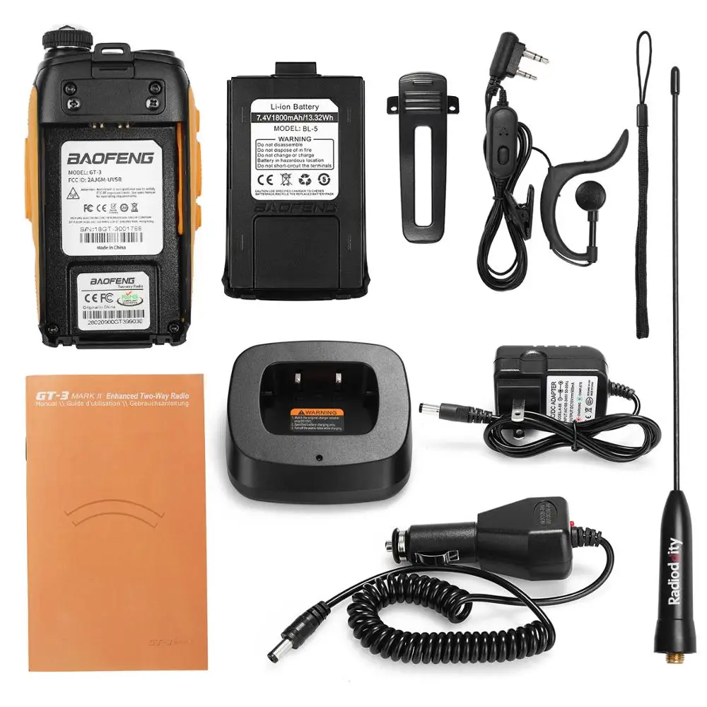 Baofeng GT 3 Mark II VHF/UHF 136 174/400 520 MHz двухдиапазонный FM Ham двухсторонняя рация с usb кабелем