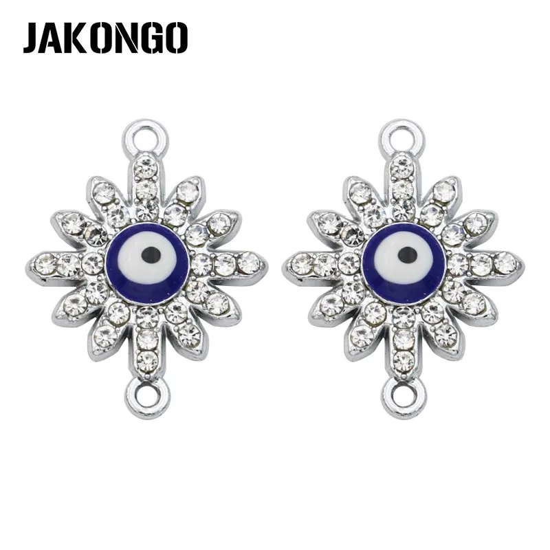 

10pcs Silver Plated Crystal Blue Eye Flower Connectors for Jewelry Making Bracelet Accessories DIY Craft 20x15mm