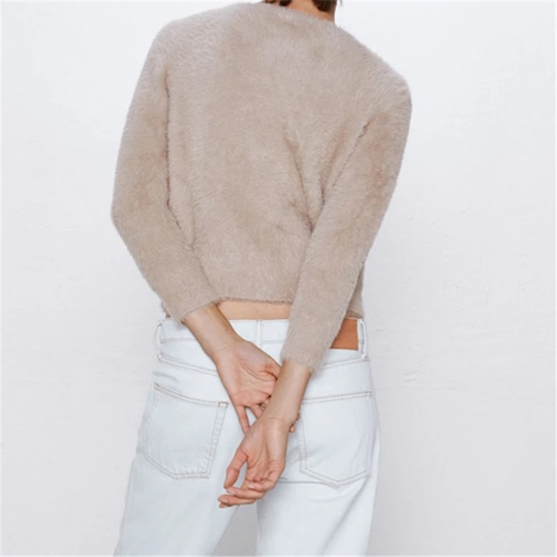 Черный кардиган пушистый свитер Женский вязаный уличная одежда длинный рукав