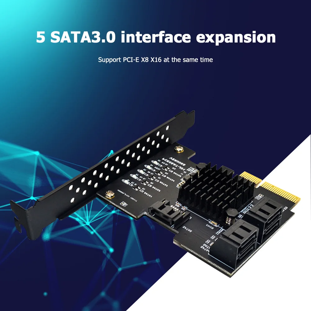 

5 Port SATA III PCIe Expansion Card 6Gbps SATA 3.0 to PCI-e 4X Controller Card PCI Express Adapter Converter with Bracket
