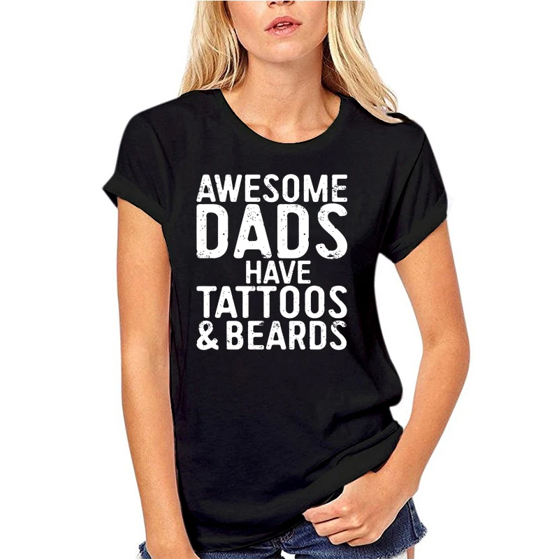 

Mens Awesome Dads Have Tattoos And Beards T-Shirt Funny Gift Top Tee 100% Cotton Humor Men Crewneck T Shirts Top Tee