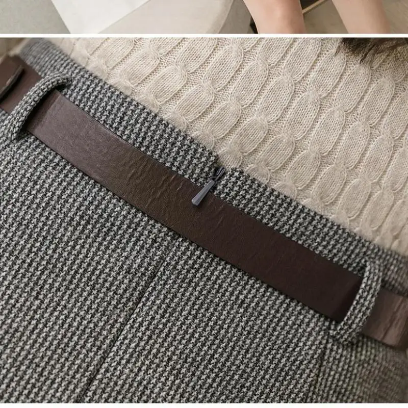 

Autumn Winter Women Woolen Plaid Mini Skirt Female High Waist One-step Short Skirt Lady Slim A-line Skirts With Lined Shorts