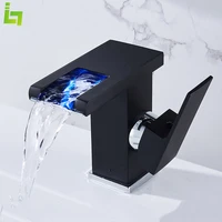 luxury led black basin faucet tall and short tap bathroom single handle cold and hot water flow produces electricity