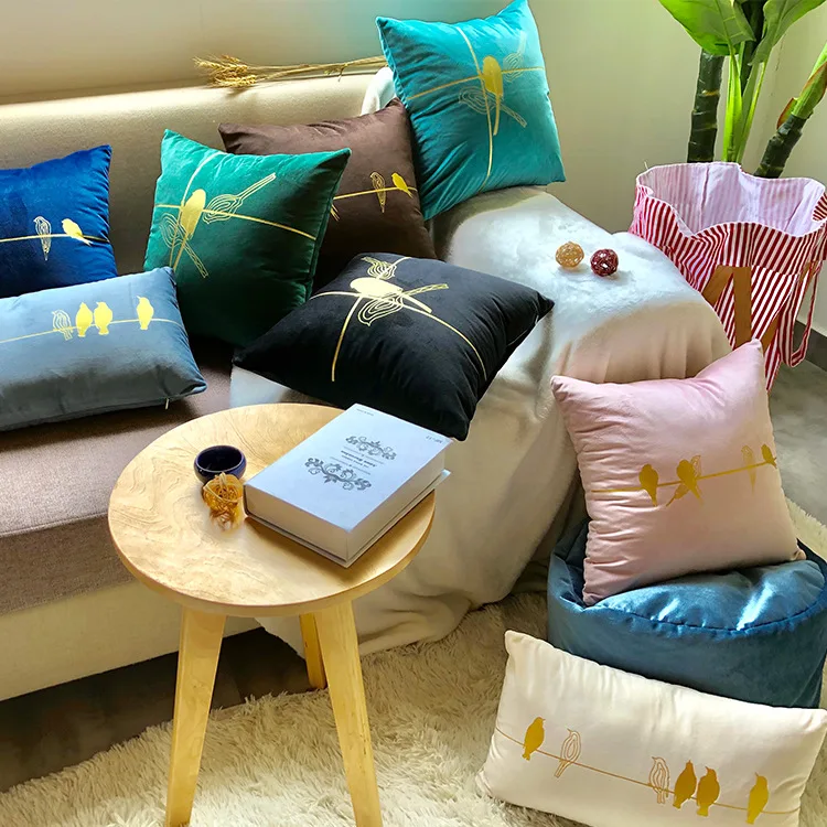 Роскошный дизайн с птицами золотым принтом толстый Бархатный Чехол для подушки