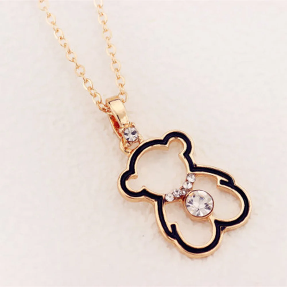 Милые ожерелья медведь кулон Дамы Золото кубический цирконий ожерелье Мода