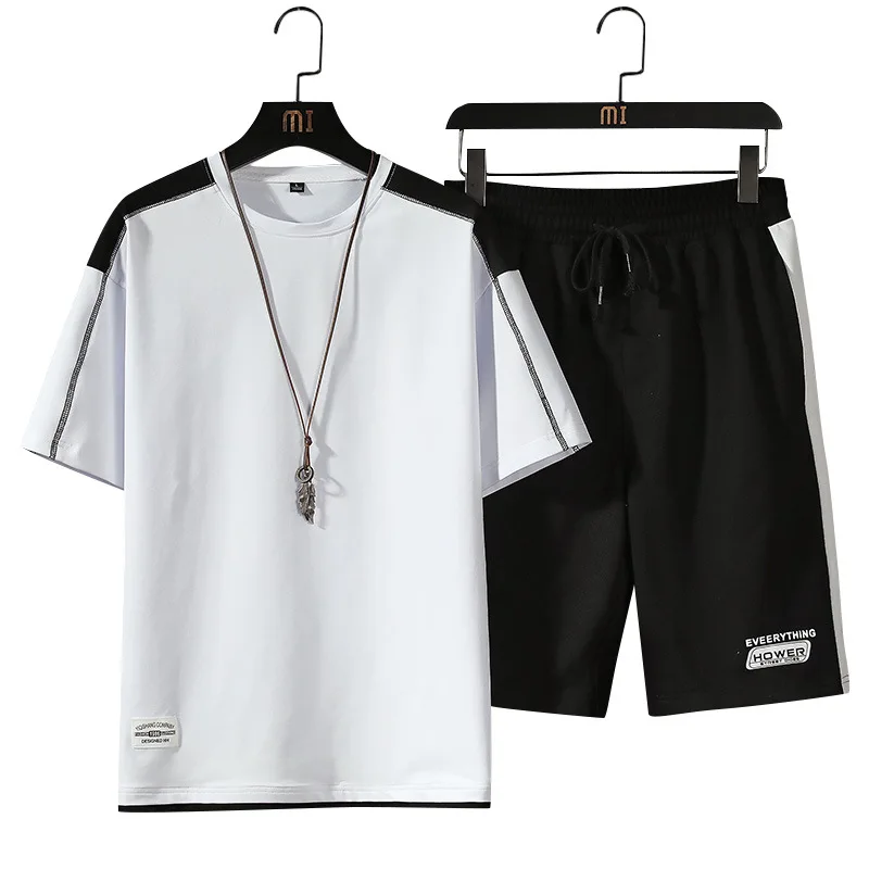 

Summer New Men Casual Shorts Sets Short Sleeve T-Shirt +Shorts Solid Male Tracksuit Set Men's Brand Clothing 2 Pieces Sets