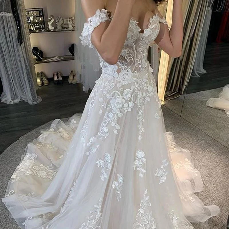 

Sexy Tulle Wedding Dress 2022 Sweetheart Off The shoulder Elegnat Lace Vestidos De Noiva Plus Size Bridal Gowns Robe De Mariee