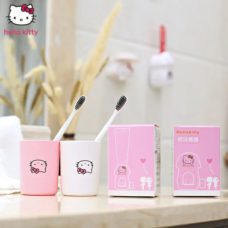 

Держатель для зубной щетки Hello Kitty, Набор чашек для чистки, милая Автоматическая выжималка для зубной пасты без отверстий в мультяшном стиле