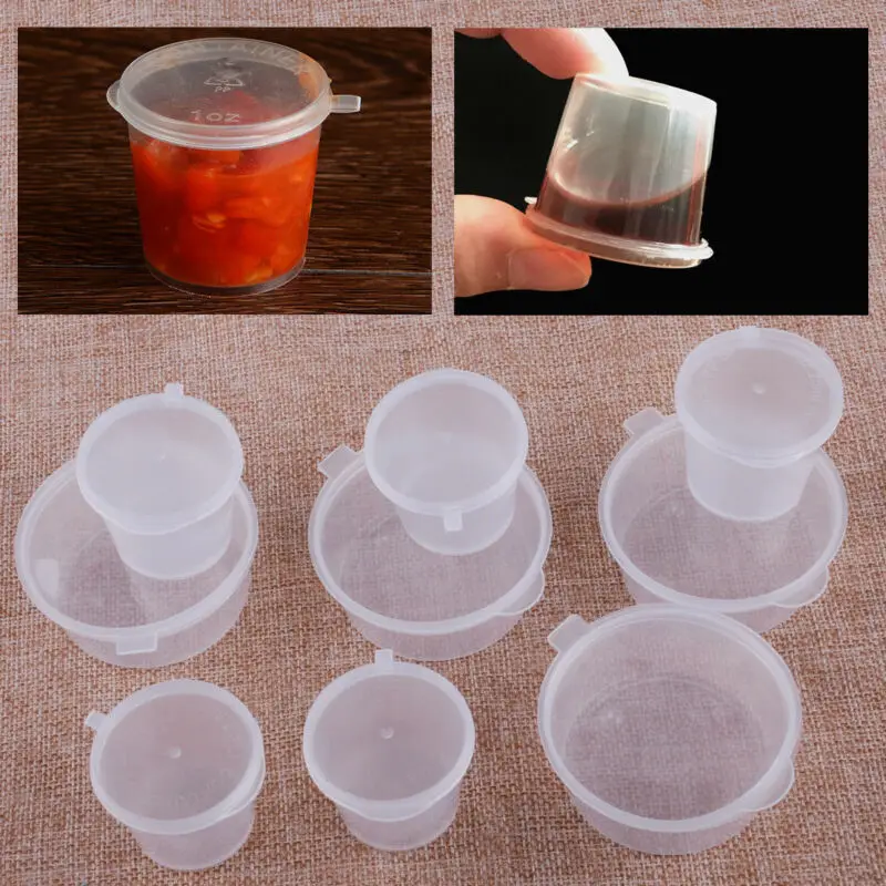 

100 Pcs 25/50ml Plastic Takeaway Sauce Cup Containers Food Box With Hinged Lids Pigment Paint Box Palette Disposable Box.
