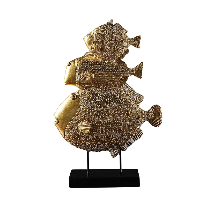 

European Gold White Fish Statue Mascot Sculpture Lucky Miniature Model Home Decoration Accessories Living Room Birthday Gifts