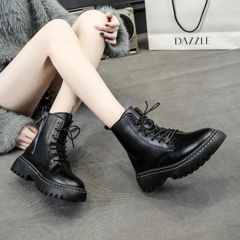 Женские ботинки в Корейском стиле Универсальные ботинки-мартинсы британском на