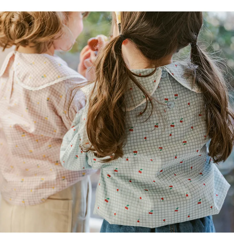

Girls Lolita Blouse Spring 2021 Children Clothing Kids Plaid Cotton Shirt Baby Long Sleeve Tops Girl Elegant Beautiful Blouse