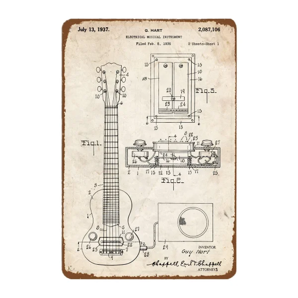 Настенный художественный постер с рисунком гитары | Дом и сад