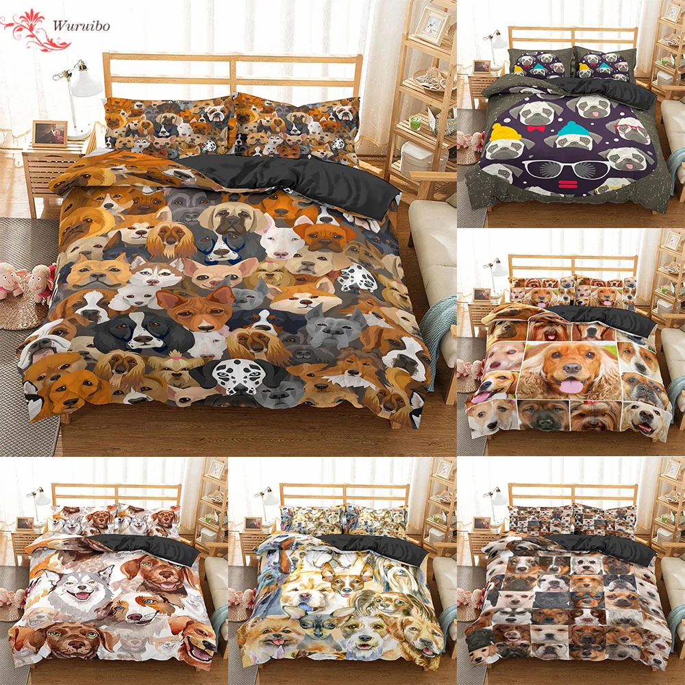 

Homesky 3d Dogs Bedding Sets Queen King Size Duvet Cover Cartoon Pug Comforter Bed Set Home Textiles Bedclothes