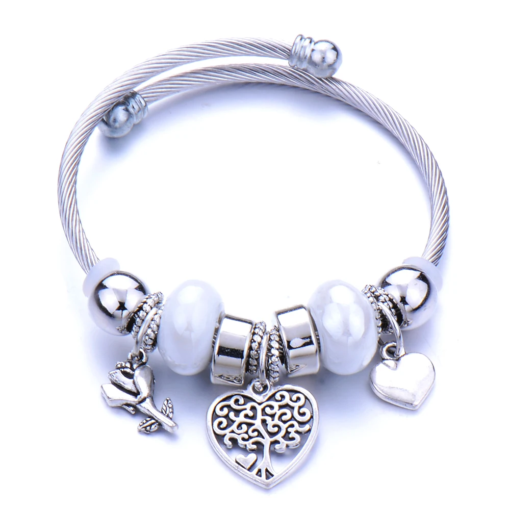 

10Pcs/Lot Classic Elastic Tree life love shape metal beading Bracelet Jewelry Chain Bangles Beaded Bracelet Fit Jewelry
