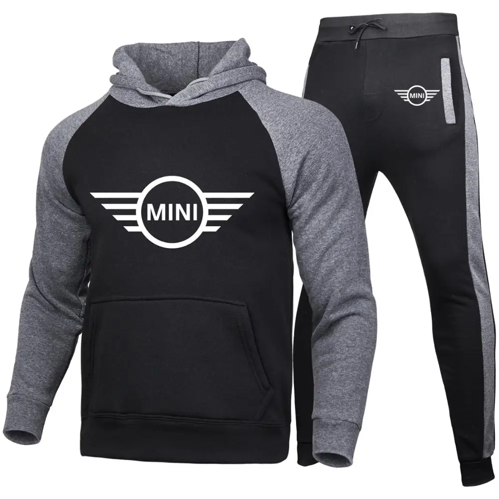 

2021 new Men's hoodie MINI Race Car Logo printing high quality Cotton Casual Hooded zipper Jacket Sweatpants Suit 2pcs