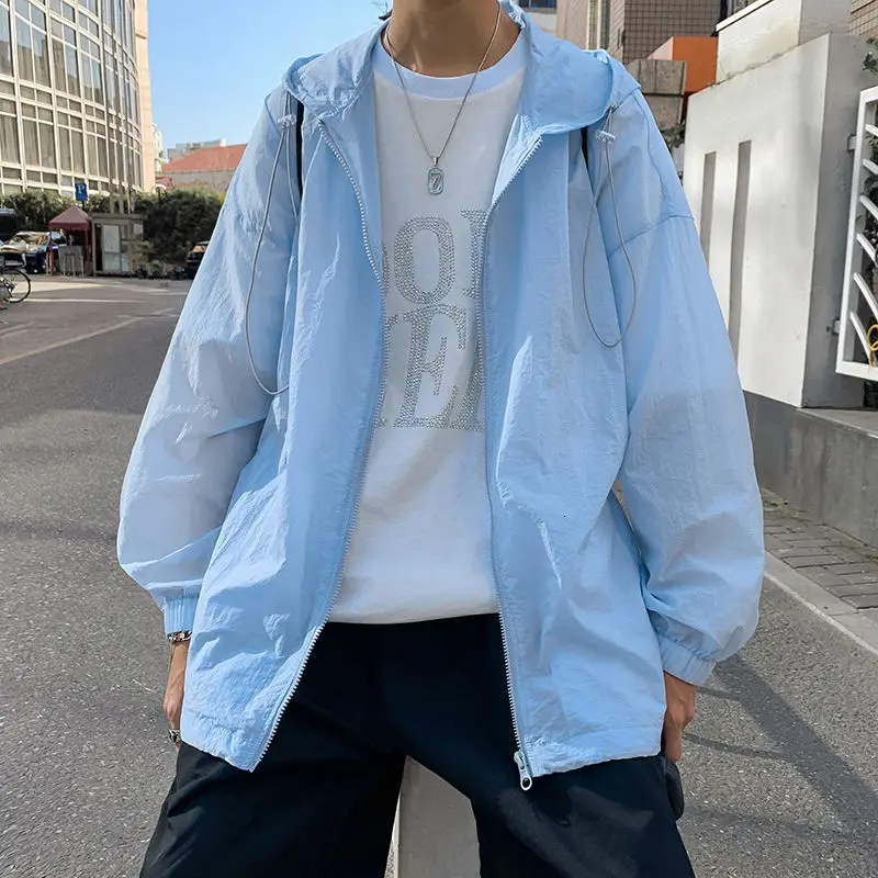 

Summer Thin Jacket Men's Fashion Multicolor Casual Track Hooded Jacket Men Streetwear Loose Breathable Sunscreen Jackets Mens