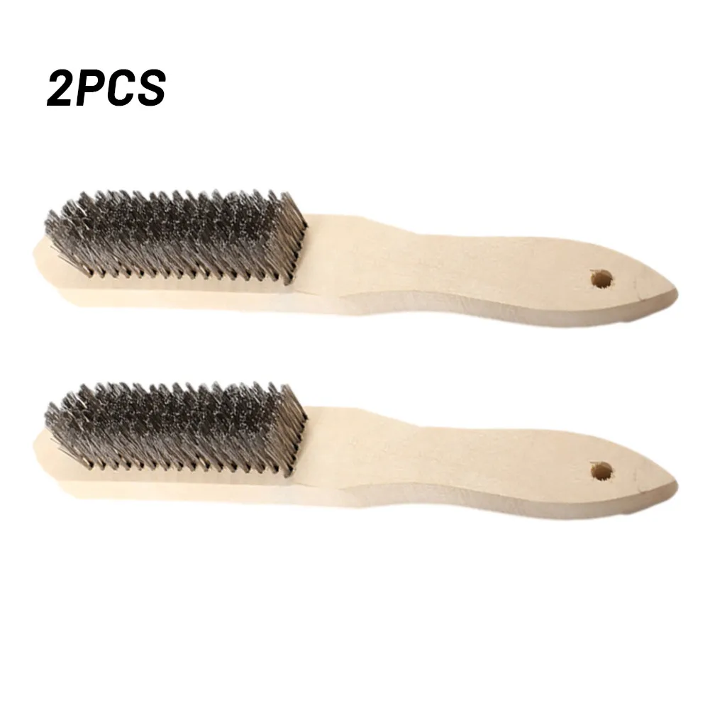 

2 Pcs Steel Wire Wood Handle Scratch Derusting Brush 290mm For Metal Cleaning Paint Remove Metal Scrubbing Polishing Burring Bru