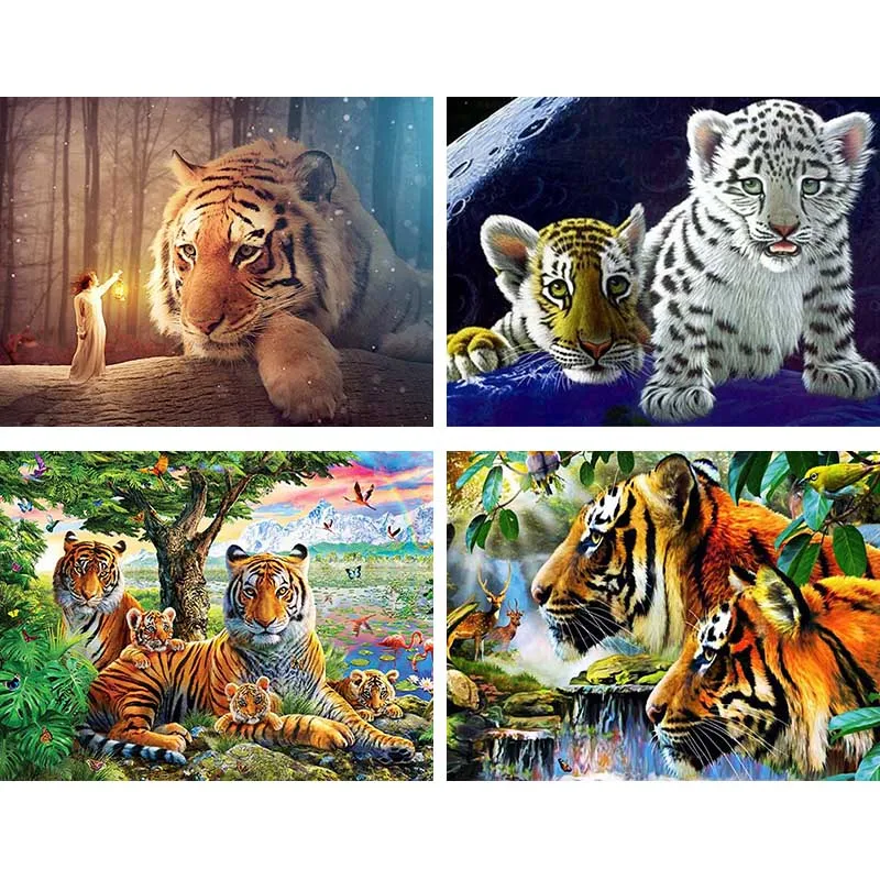 

DIY 5D Diamond Painting Cartoon Tiger Cross Stitch Kits Full Square Embroidery Forest View Animal 3D Paint By Diamond Decor P6