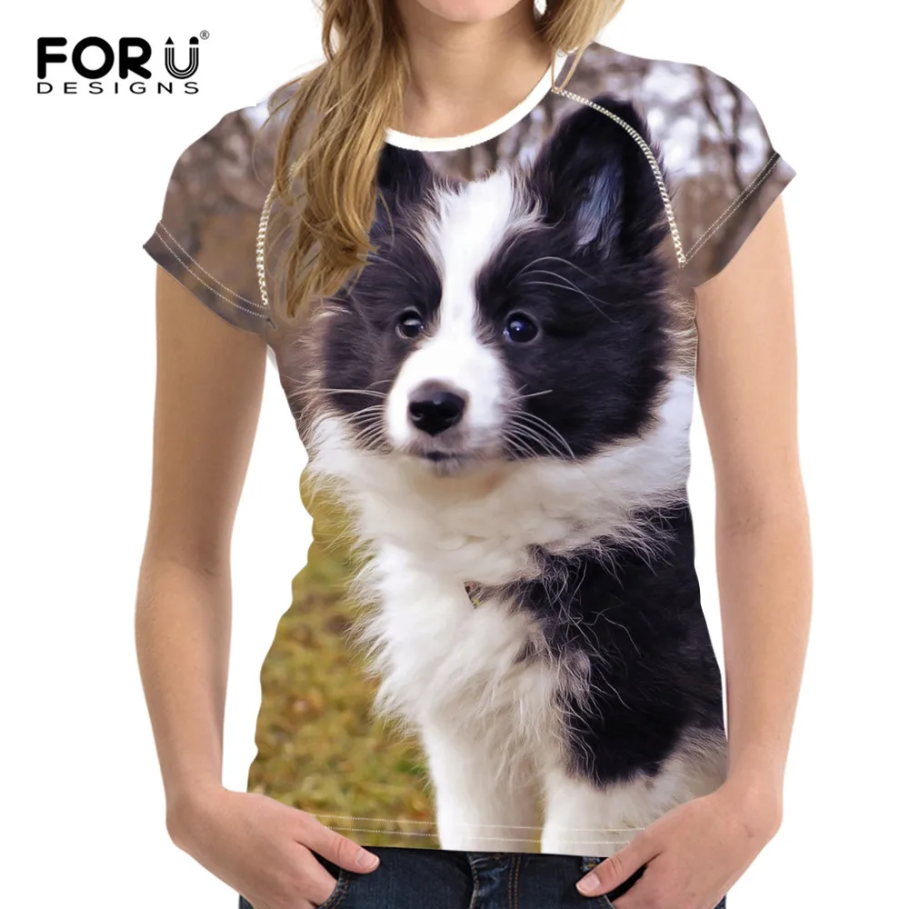 Летние топы FORUDESIGNS 2020 Милая женская футболка с изображением шэтланда овчины