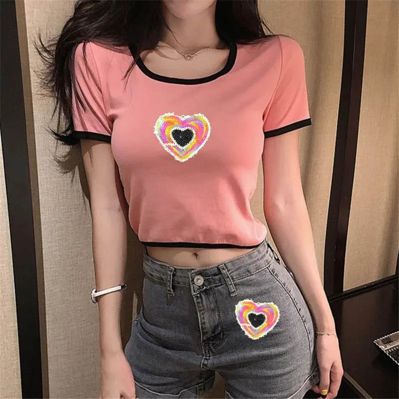 

Color Heart Patches For Clothing Luxury Sequins Strange Things Sequined Patch Clothes Stickers Christmas Large Biker Badge