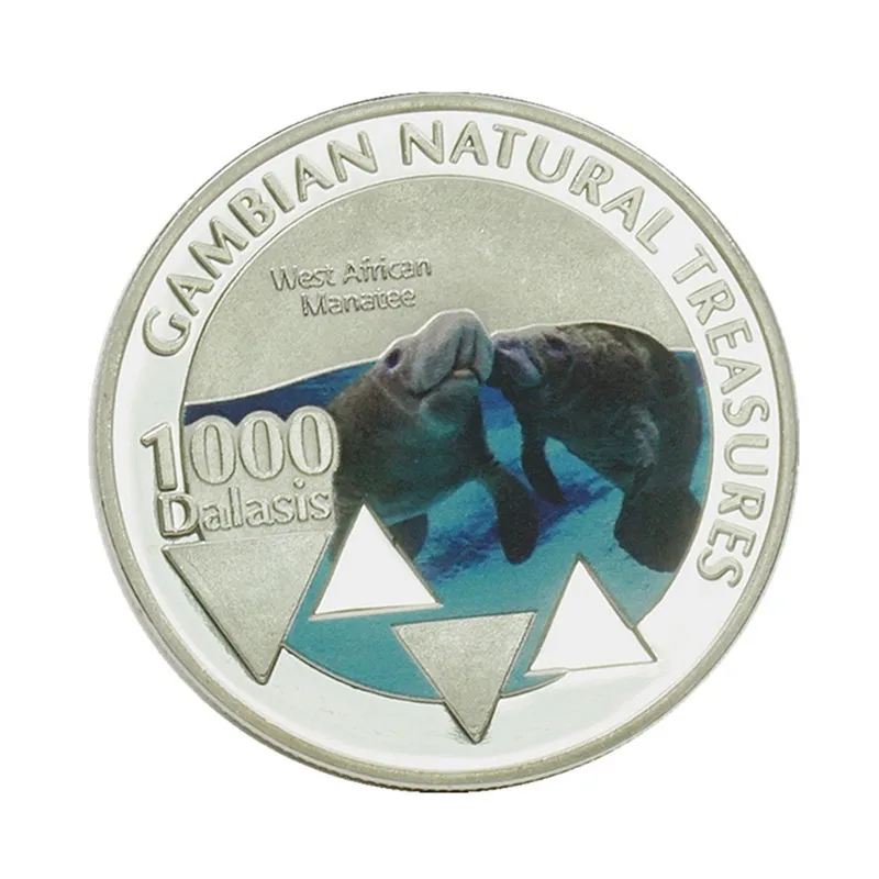 

1000 Dalasis Republic of Gambia Painted Silver Specie Gambian Natural Treasures West African Manatee Commemorative Coins