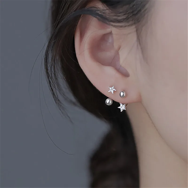 

925 Sterling Silver Zircon Star Piercing Stud Earrings For Women Girls Wedding Party Jewelry Accessories eh089