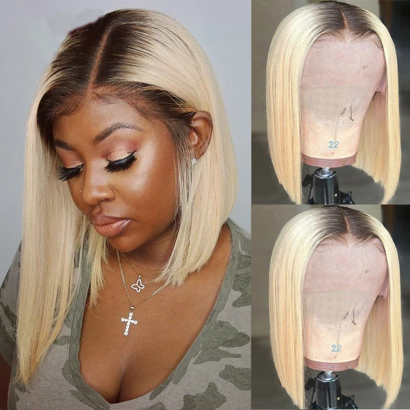 

Short Cut Bob Natural Hairline Ombre 613 Silky Straight Glueless Lace Front Synthetic Wig With Baby Hair Daily/Cosplay Use Soft