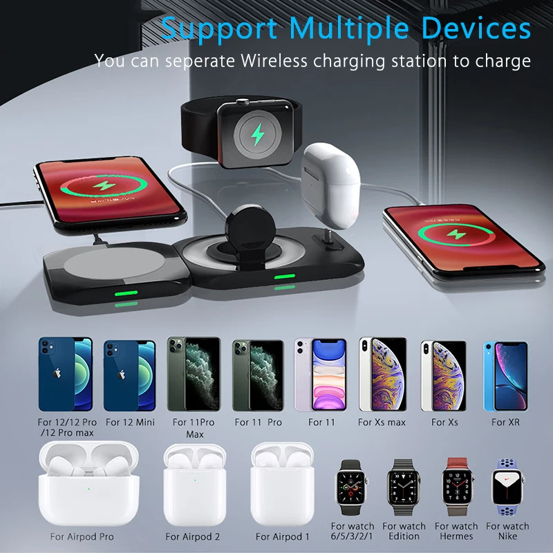 

4 in 1 Qi Fast Wireless Charging Station Magnetic Wireless Charger Multiple Charging Dock for iphone 12 Apple Watch Airpods Pro