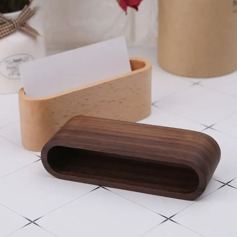 

Wooden Table Business Card Display Stand Memo Holder Storage Box Organizer Walnut Beech Wood