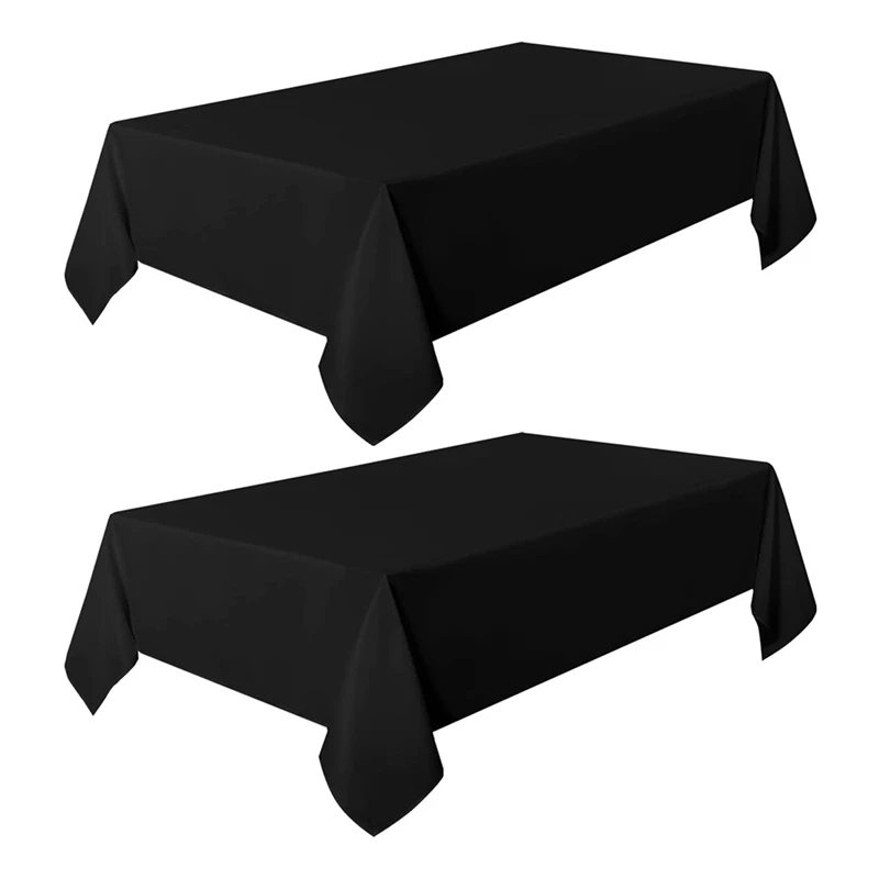 

New 2Pcs Black Tablecloth, Rectangle 6 Feet Table Cloth - Stain And Wrinkle Resistant Washable Polyester Table Cover