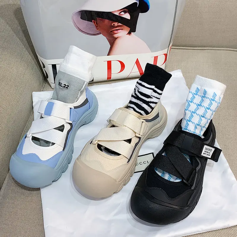 Туфли женские спортивные на толстой подошве с застежкой липучкой|Женские