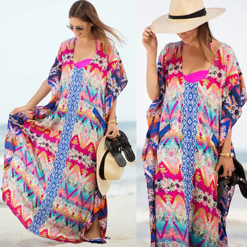 

Dresses Woman Summer 2021 Kaftan Dubai Abaya Kimono Cardigan Plus Size Swimwear Beach Cover Up Dress Tunic Women's Clothing