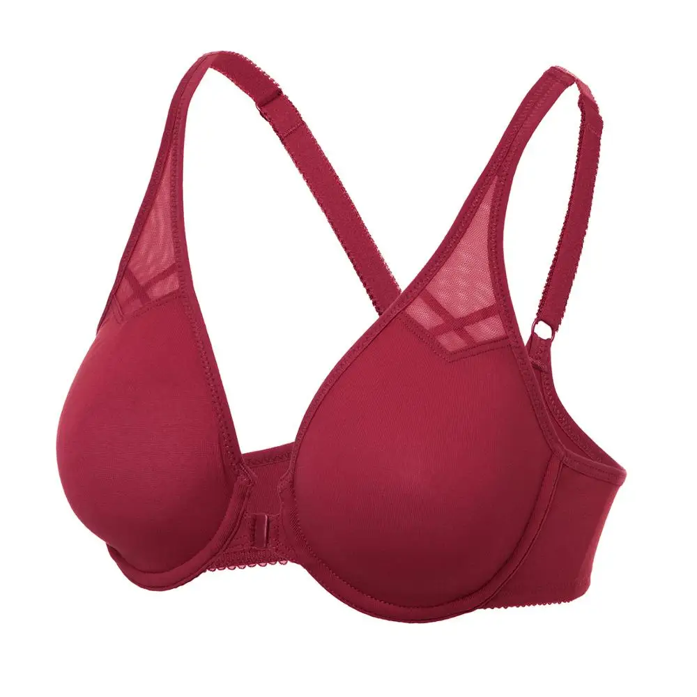 

Hot Sale Women's Plus Size Unlined Racerback Front Closure Bra Seamless Underwire Mesh Underwear