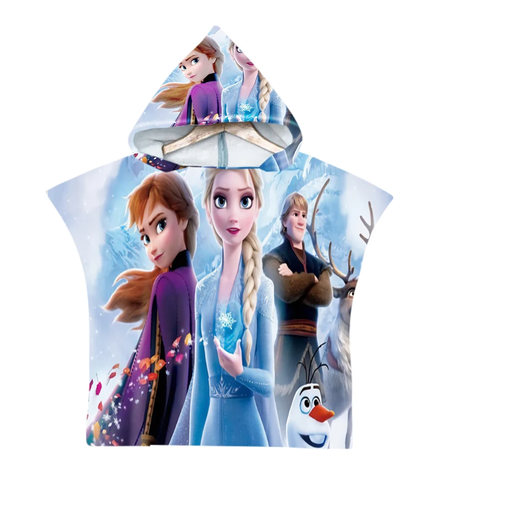 Cute Frozen Elsa Anna Baby Hooded Beach Bath Towel Princess Beach Pool Swimming Shower Absortbent Poncho Towel Bathrobe 60*60cm