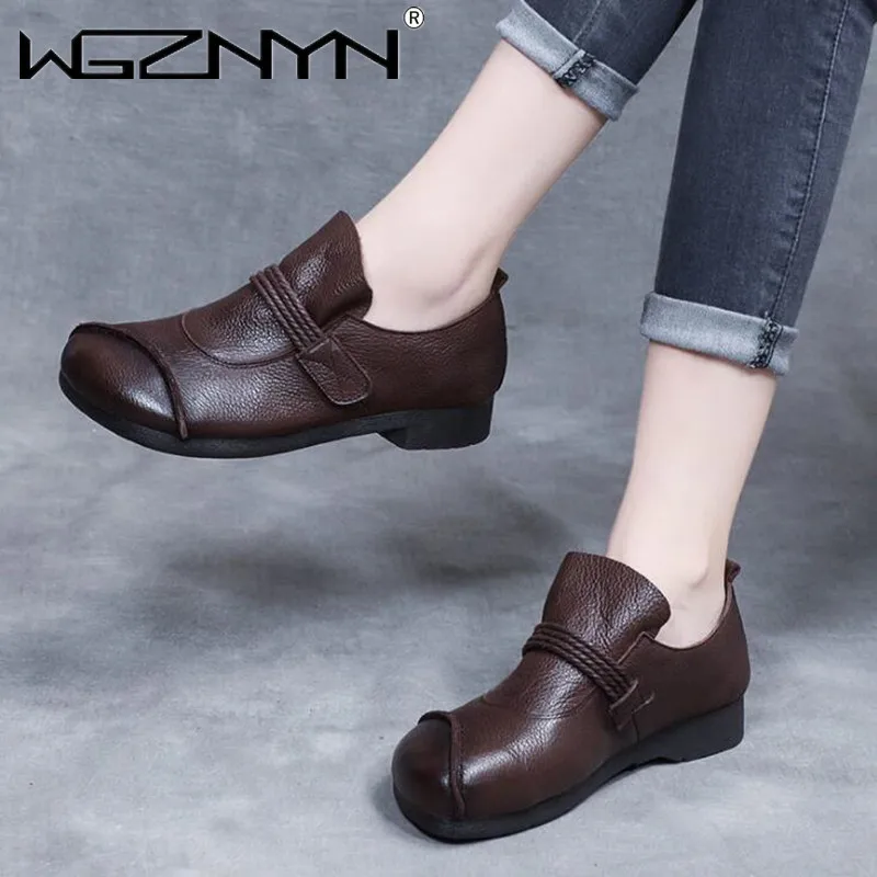 

Flats Women Shoes New Brand Genuine PU Leather Spring/Autumn Buckle Strap Handmade Round Toe Concise Retro Ladies Shoes Sneakers