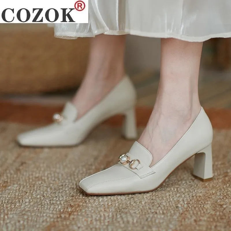 

Spring New Woman Shoes Fashion Mature Elegant Woman High Heels Comfortable and Lightweight Work Shoes Shallow Mouth Square Heel