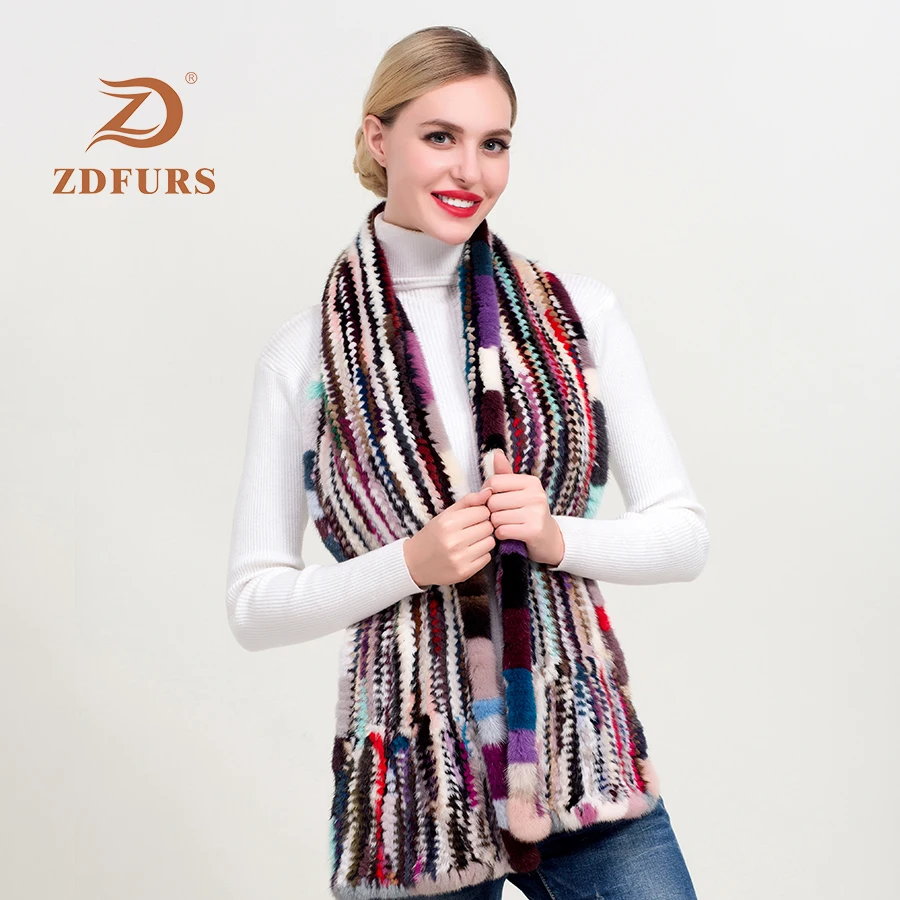 ZDFURS* женский шарф из меха норки ручной вязки, модный мех норки, глушитель, Роскошный натуральный мех норки, грелка для шеи, женский меховой палантин