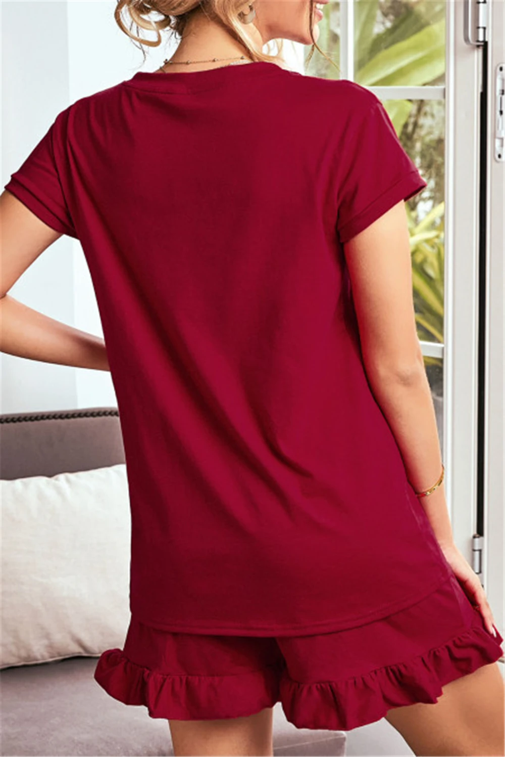 

Women's T-Shirts Shorts Two Pieces Set 2021 Summer Loose Casual Home Clothes Woman Suit V-Neck Cotton Tops Female Clothing