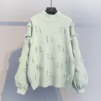 preppy style solid tassel knitted women sweater and pullovers lantern sleeved solid loose thicken warm lady pulls outwear tops
