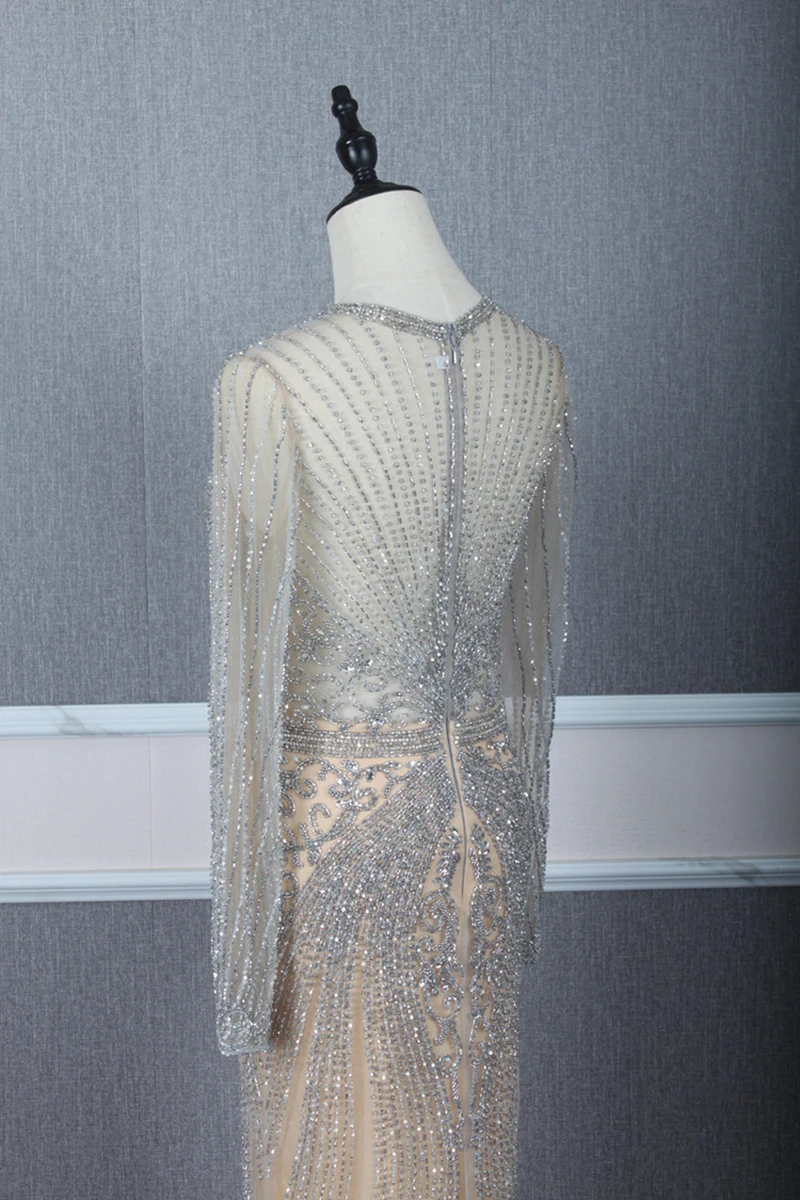 YY166 Churlya Wurfel long sleeve prom dresses beaded tassel o-neck zipper back straight evening gala dresses выпускные платья