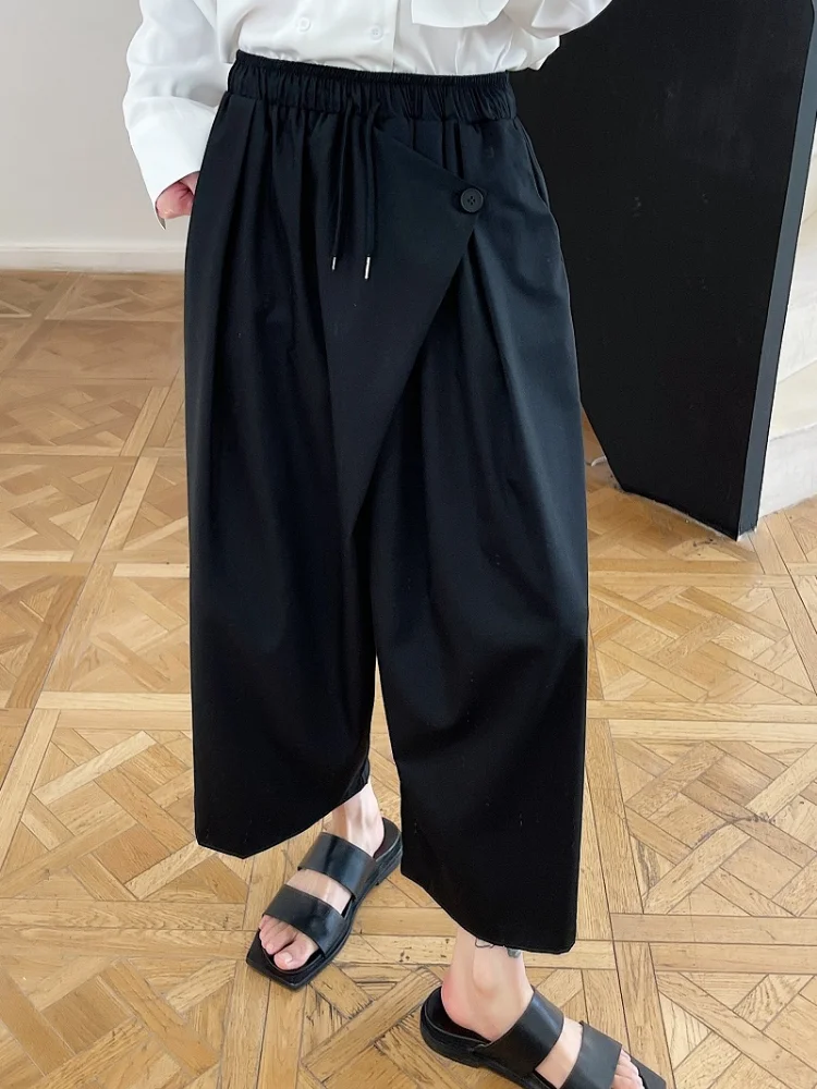 2021 Japanese streetwear hip-hop Gothic Men Black Kimono Skirts Pants Oversize Menswear Vintage Straight-leg pantsTrousers | Мужская