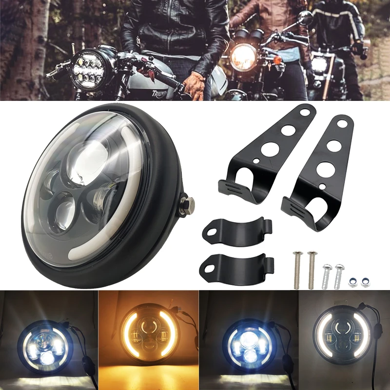 Светодиодные мотоциклетные фары 7 5 дюйма для Harley Halo Angel Eye DRL Honda Kawasaki Yamaha Suzuki BMW |