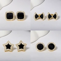 2021 new trend simple black enamel geometric stud earrings for women round accessories street engagement gift jewelry