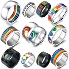 Мужское, женское Радужное разноцветное кольцо ЛГБТ из нержавеющей стали, обручальное кольцо Lebian  Gay, Прямая доставка