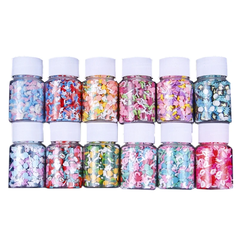 

12 Bottles Polymer Clay Slices Soft Pottery Charms for Slime Supplies Filler Nail Art Polish Manicure Beauty Decoration