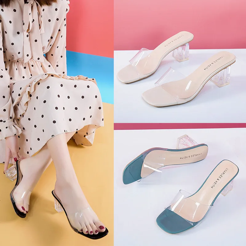 

Slippers, high-heeled shoes, crystal heel, thick-heeled heel, breathable and comfortable style, fashionable sandals for women